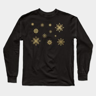 Gold Faux Glitter Christmas Snowflake Long Sleeve T-Shirt